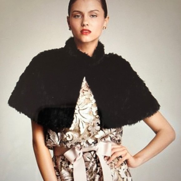 Vintage y2k Sue Wong Nocturne Faux Fur Caplet Cape Wrap Jacket - Picture 2 of 12